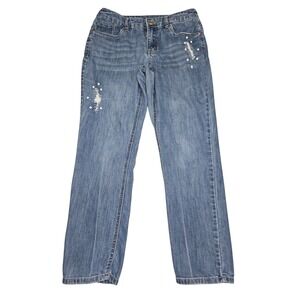 Christopher & Banks Straight Leg Jeans Distressed Pearl Stud Blue Sz 8P
